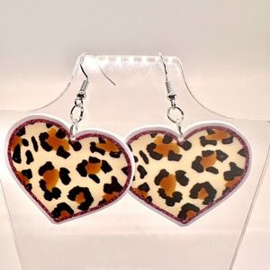 Cheetah Heart Earrings - Animal Print Earrings - Valentines Day Earrings